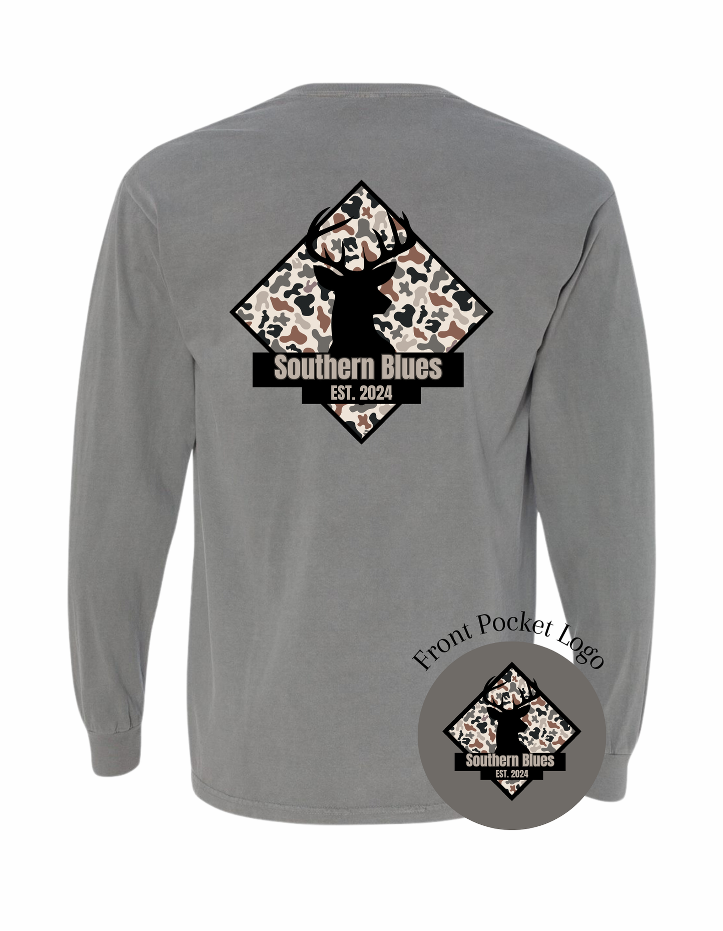 Camo SB Deer Patch- Long Sleeve Pocket Tee