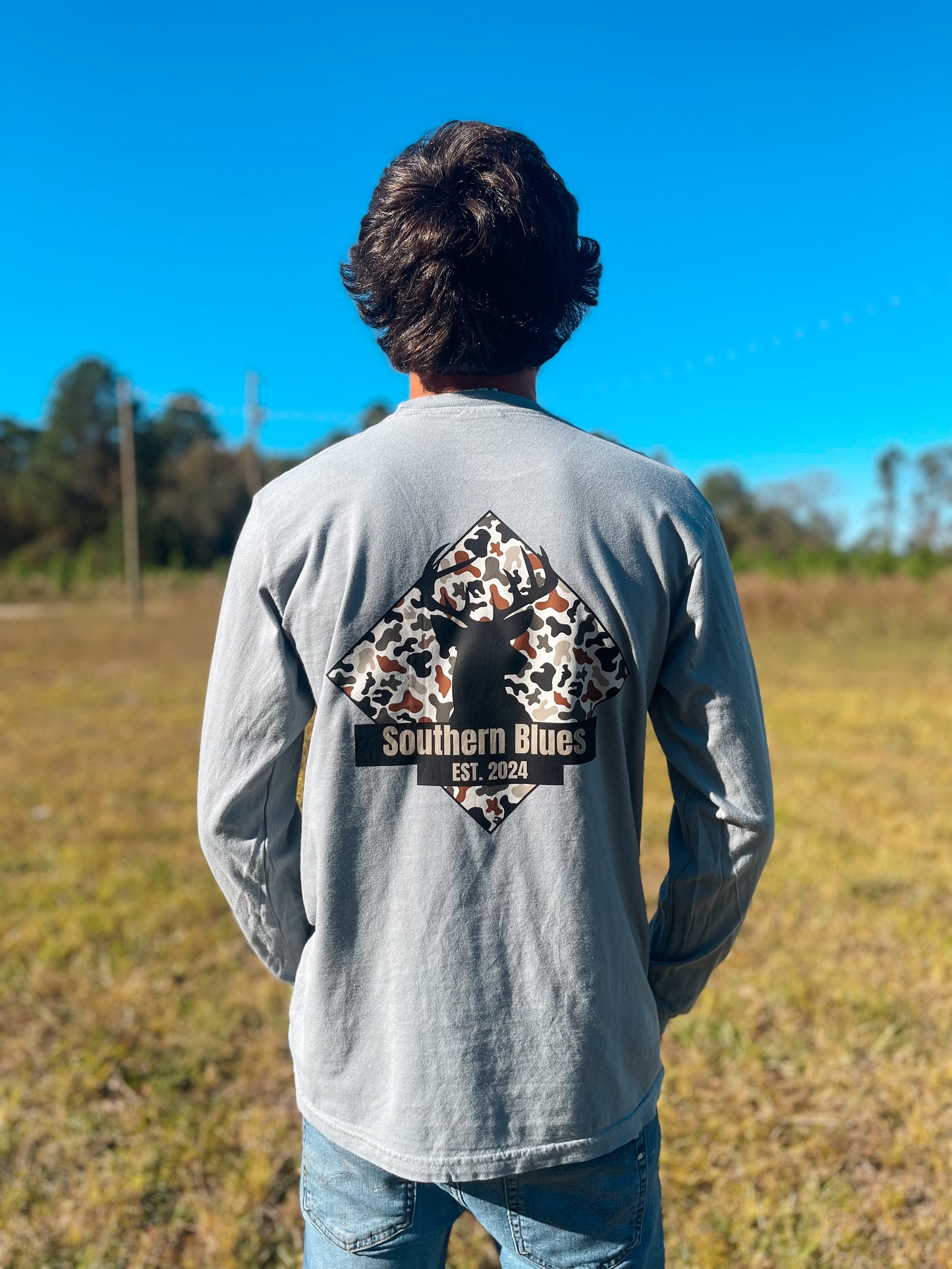 Camo SB Deer Patch- Long Sleeve Pocket Tee